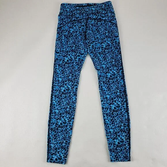 Nike Running Dri Fit Leggings Blue Animal Print Womens XS Zip Pocket Reflective - Picture 4 of 13